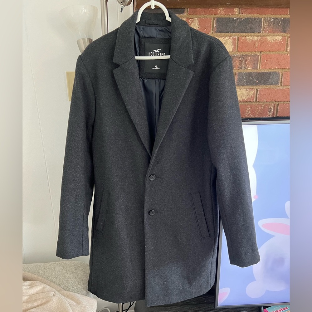Hollister Men’s Winter Pea Coat Black size XL Topcoat Overcoat Wool Blend
